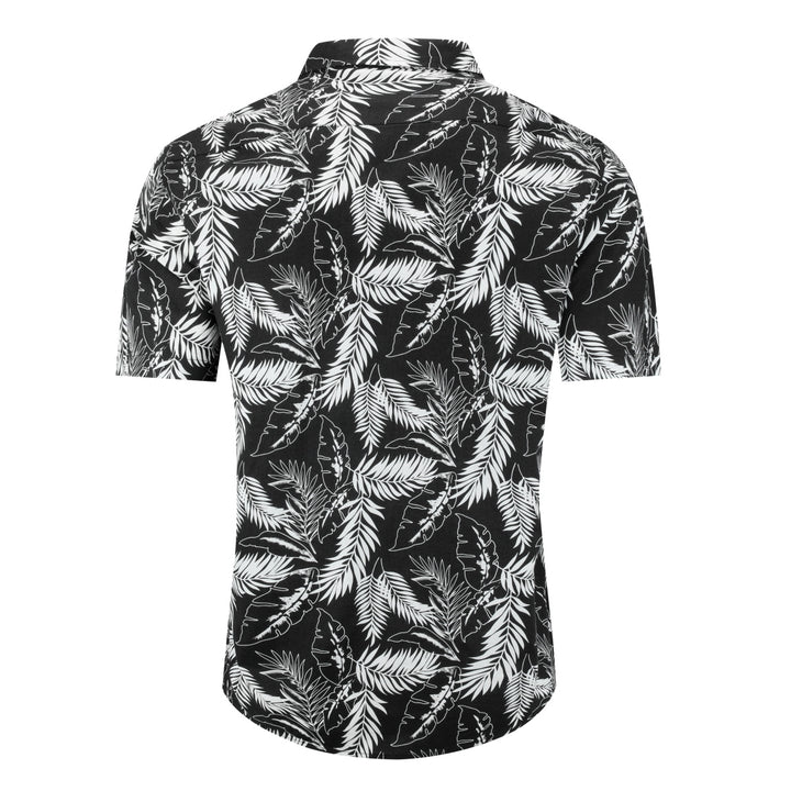 Men Shirt Summer Short Sleeve Shirts Black Print Casual Single Breasted Lapel Shirts Image 3