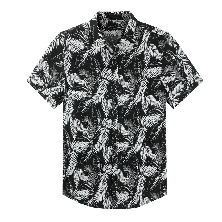 Men Shirt Summer Short Sleeve Shirts Black Print Casual Single Breasted Lapel Shirts Image 4