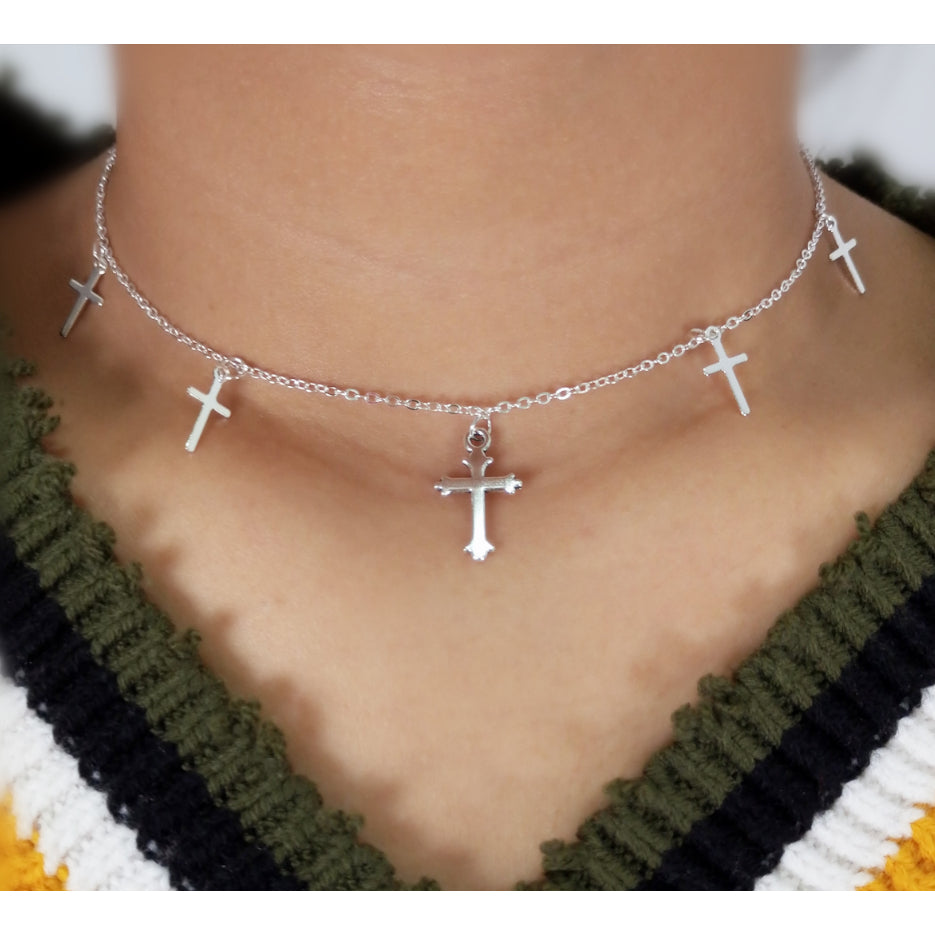 STERLING SILVER CROSS LARIAT NECKLACE Image 2