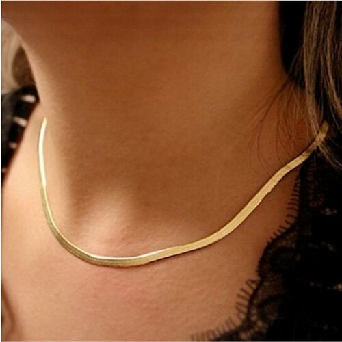 14K Gold Flat Herringbone Magic Chain Necklace 18 Image 1
