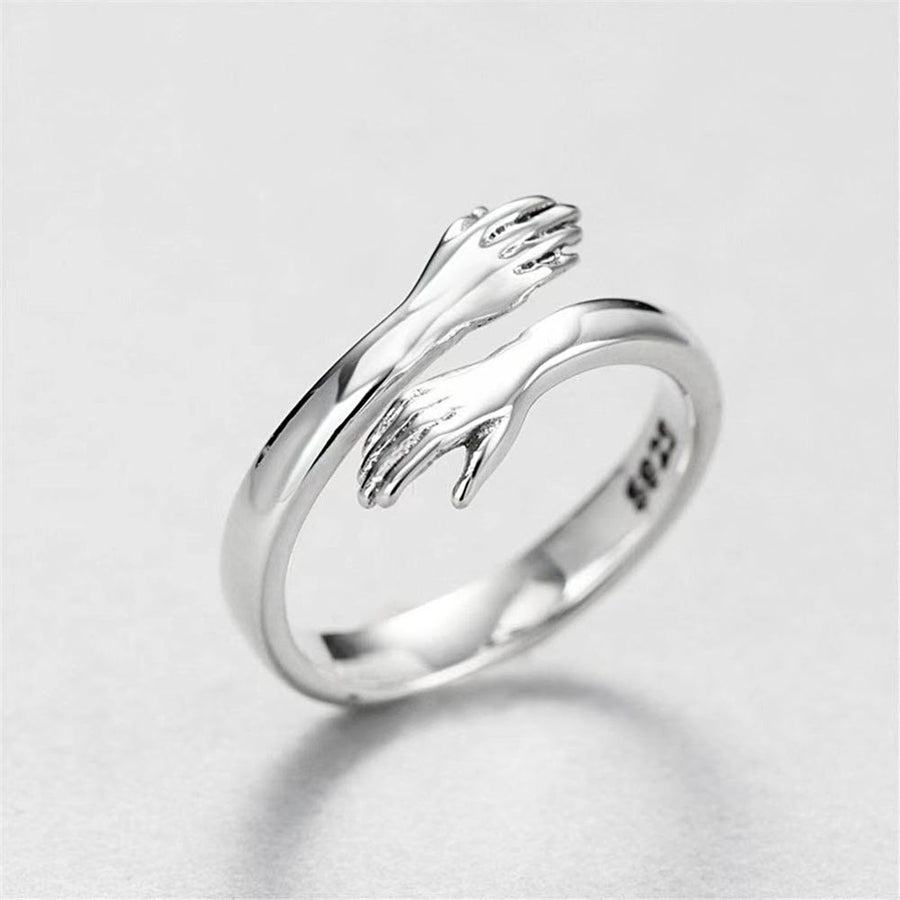Simple Adjustable Open Love Hand Hug Ring Wedding Jewelry Accessory Image 1