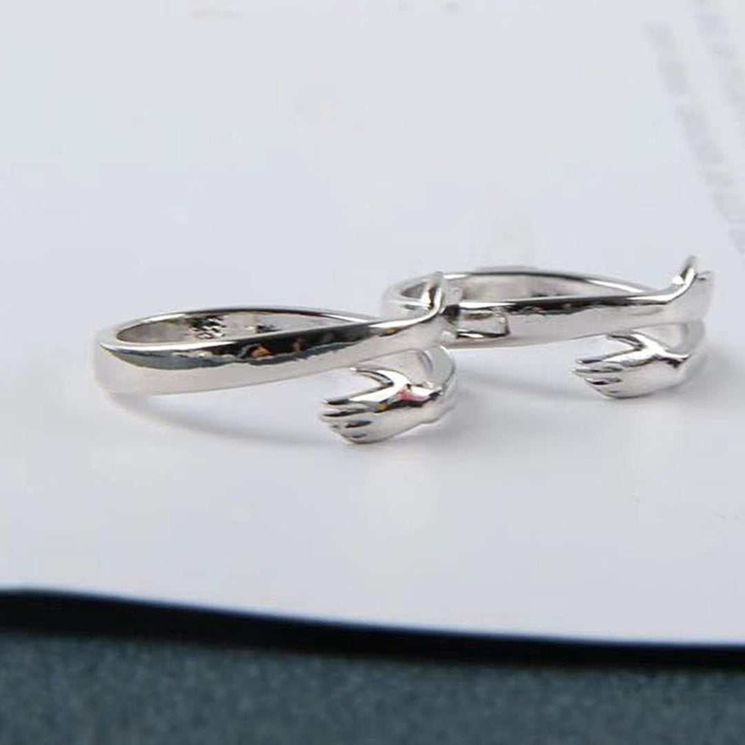 Simple Adjustable Open Love Hand Hug Ring Wedding Jewelry Accessory Image 3