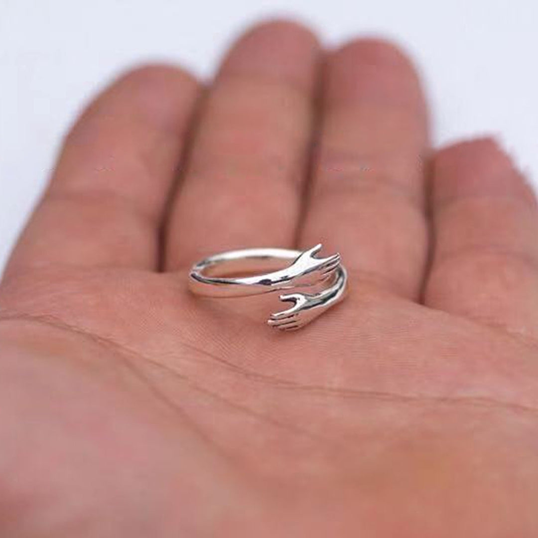 Simple Adjustable Open Love Hand Hug Ring Wedding Jewelry Accessory Image 4
