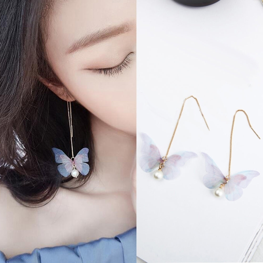 Fashion Elegant Butterfly Wings Long Drop Line Hook Earrings Women Jewelry Gift Image 2