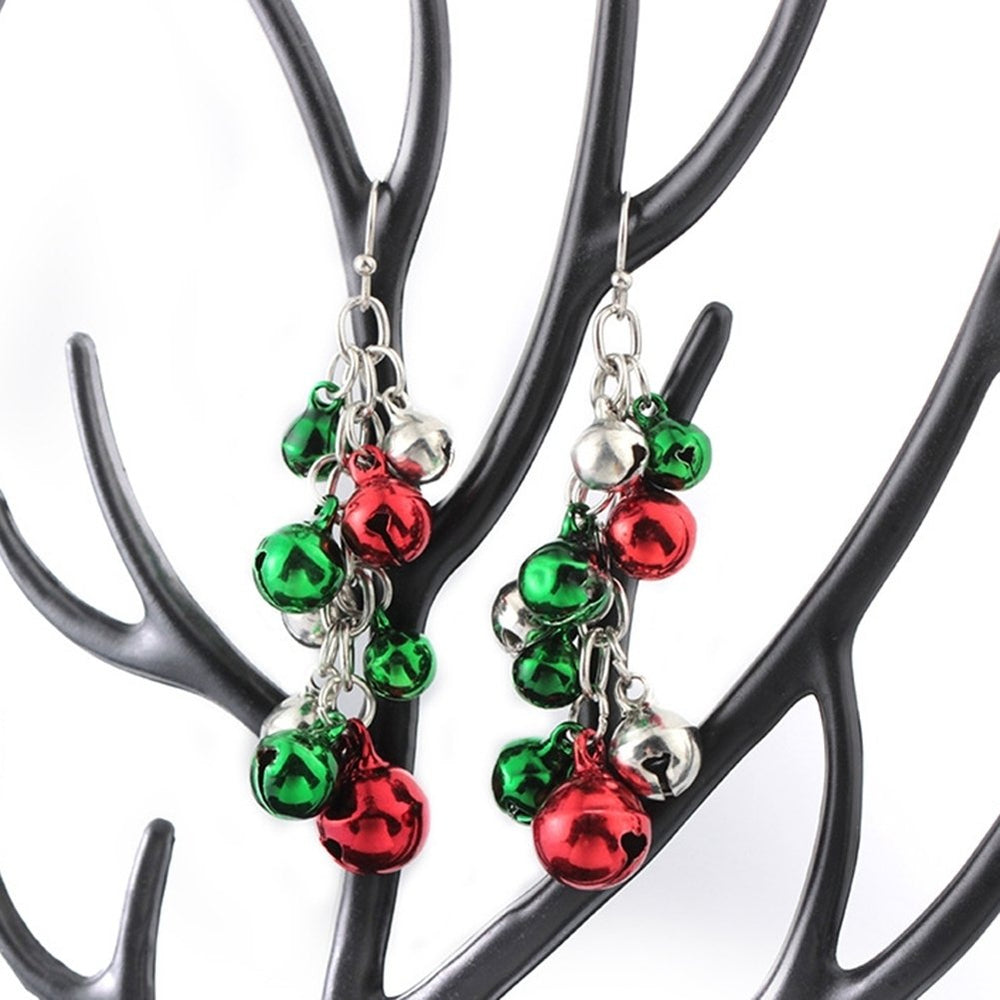 Women Party Jewelry Decor Merry Christmas Jingle Bell Long Dangle Hook Earrings Image 2