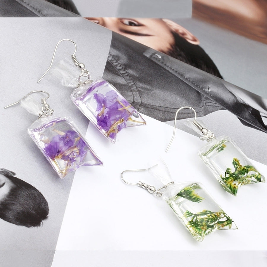 Creative Dried Flowers Water Bag Drop Earrings Women Ear Hooks Jewelry Gift Image 1