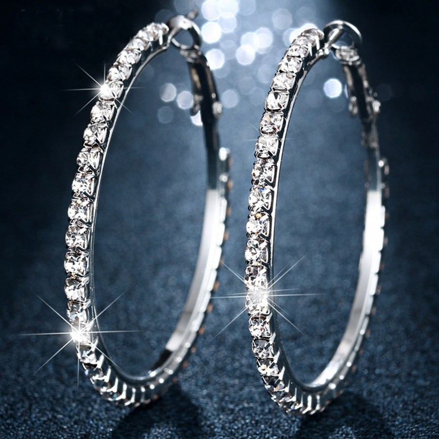 Elegant Big Circle Round Hoop Earrings Women Rhinestone Inlaid Wedding Jewelry Image 1