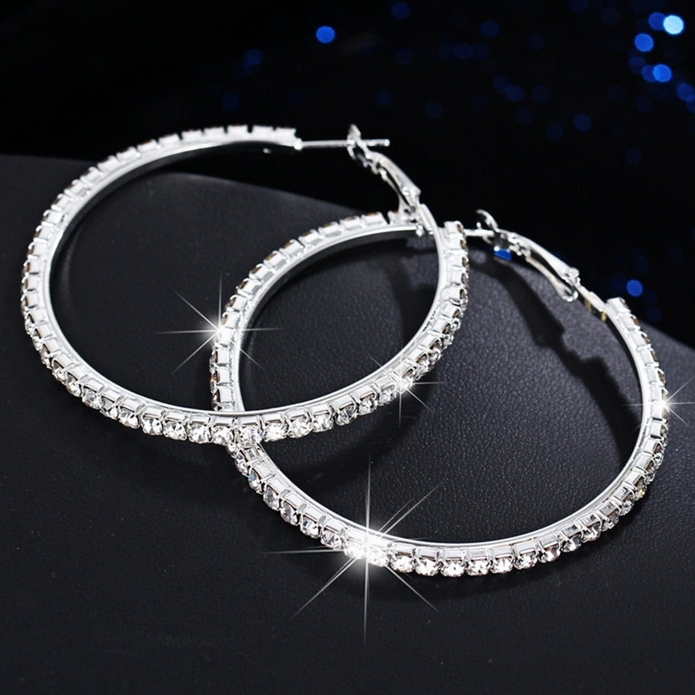 Elegant Big Circle Round Hoop Earrings Women Rhinestone Inlaid Wedding Jewelry Image 2