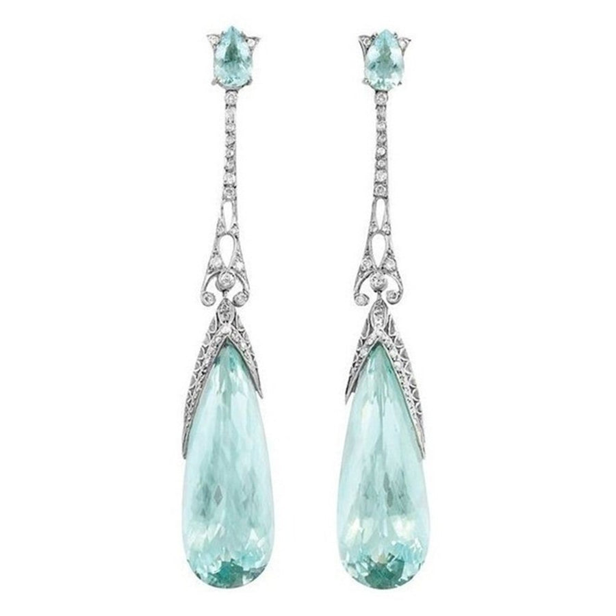 Elegant Women Faux Aquamarine Dangle Ear Stud Earrings Wedding Jewelry Gift Image 1
