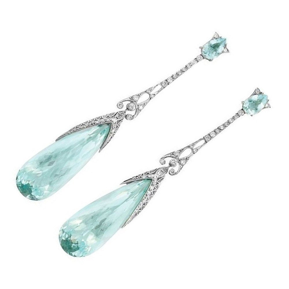 Elegant Women Faux Aquamarine Dangle Ear Stud Earrings Wedding Jewelry Gift Image 2