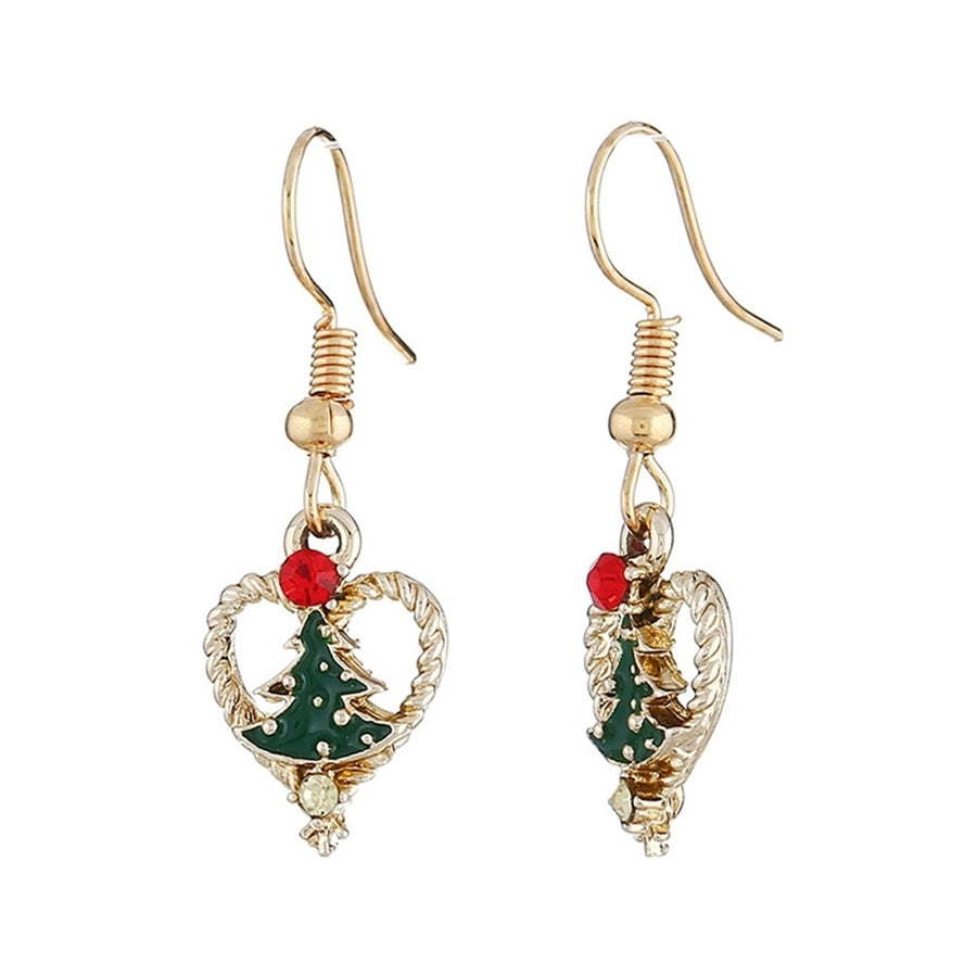 Women Rhinestone Christmas Tree Heart Dangle Hook Earrings Jewelry Xmas Gift Image 1