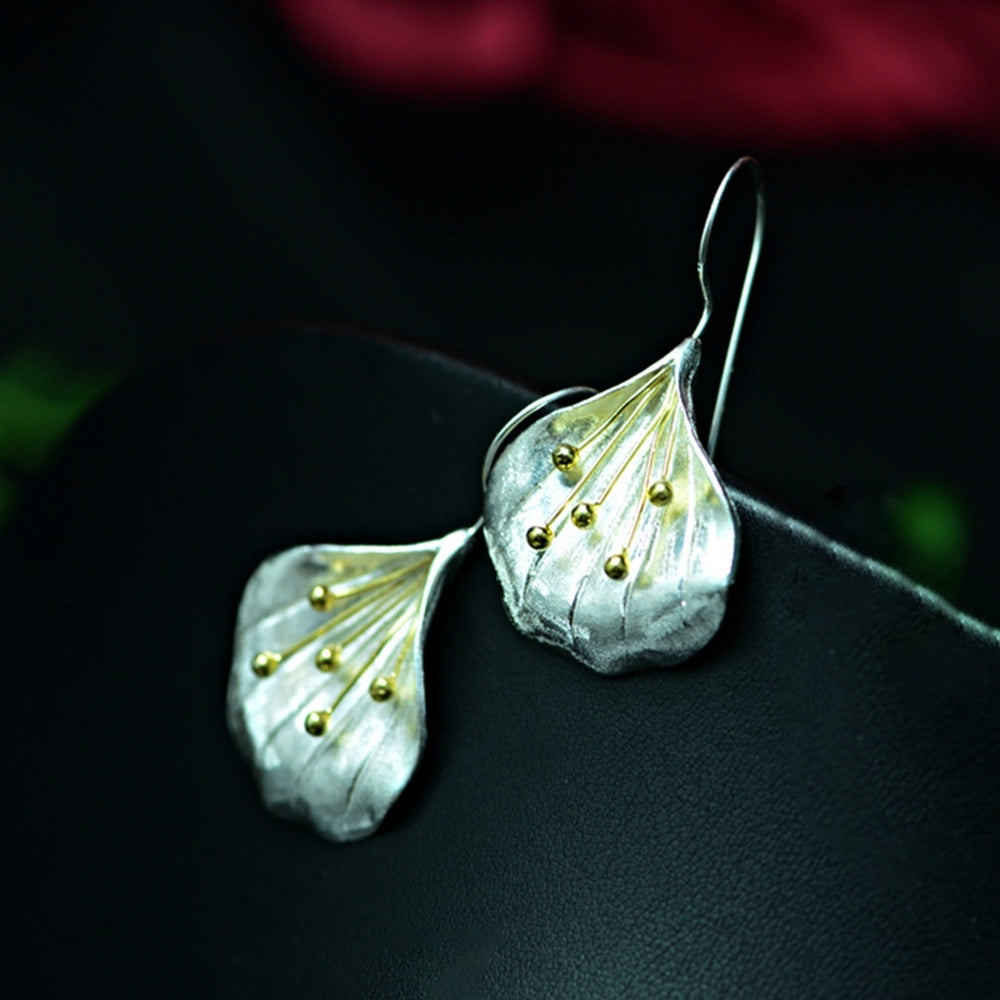 1 Pair Petal Shape Long Drop Earrings 925 Silver Needle Handmade Women Hook Earrings Jewelry Accessory Image 2