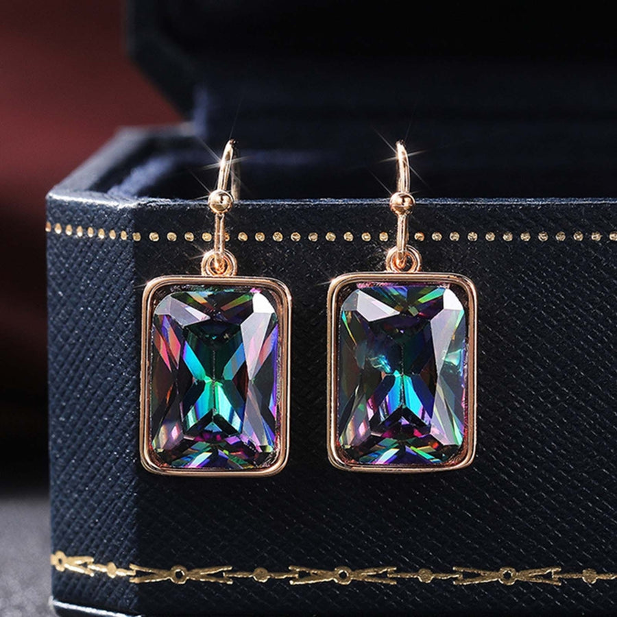 1 Pair Shiny Luxury Drop Earrings Copper Multicolor Cubic Zirconia Hook Earrings Party Jewelry Image 1