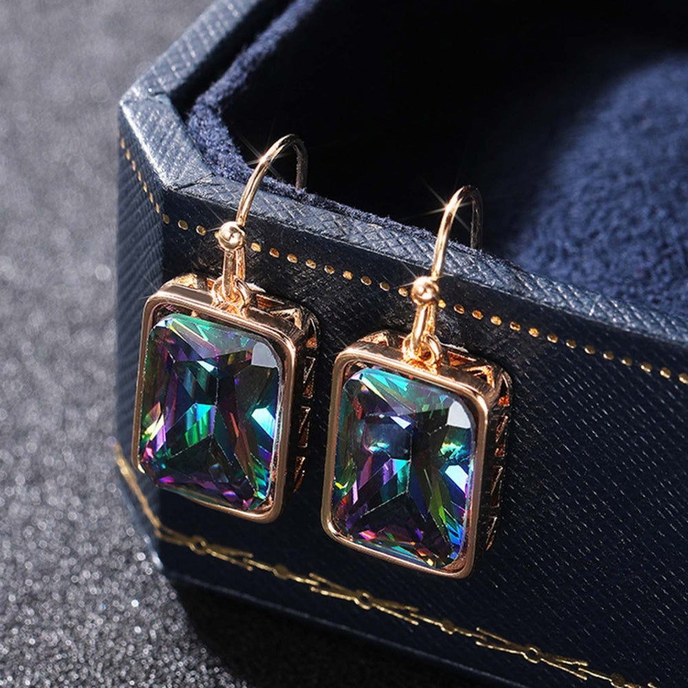 1 Pair Shiny Luxury Drop Earrings Copper Multicolor Cubic Zirconia Hook Earrings Party Jewelry Image 2