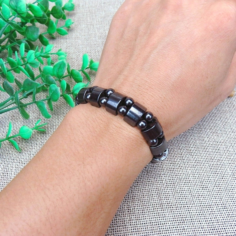 Unisex Elastic Hematite Stone Round Beads Magnetic Therapy Bracelet Jewelry Image 1