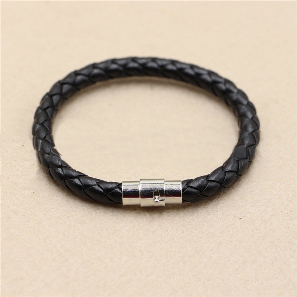 Unisex Faux Leather Braided Wristband Bracelet Magnetic Clasp Bangle Jewelry Image 2