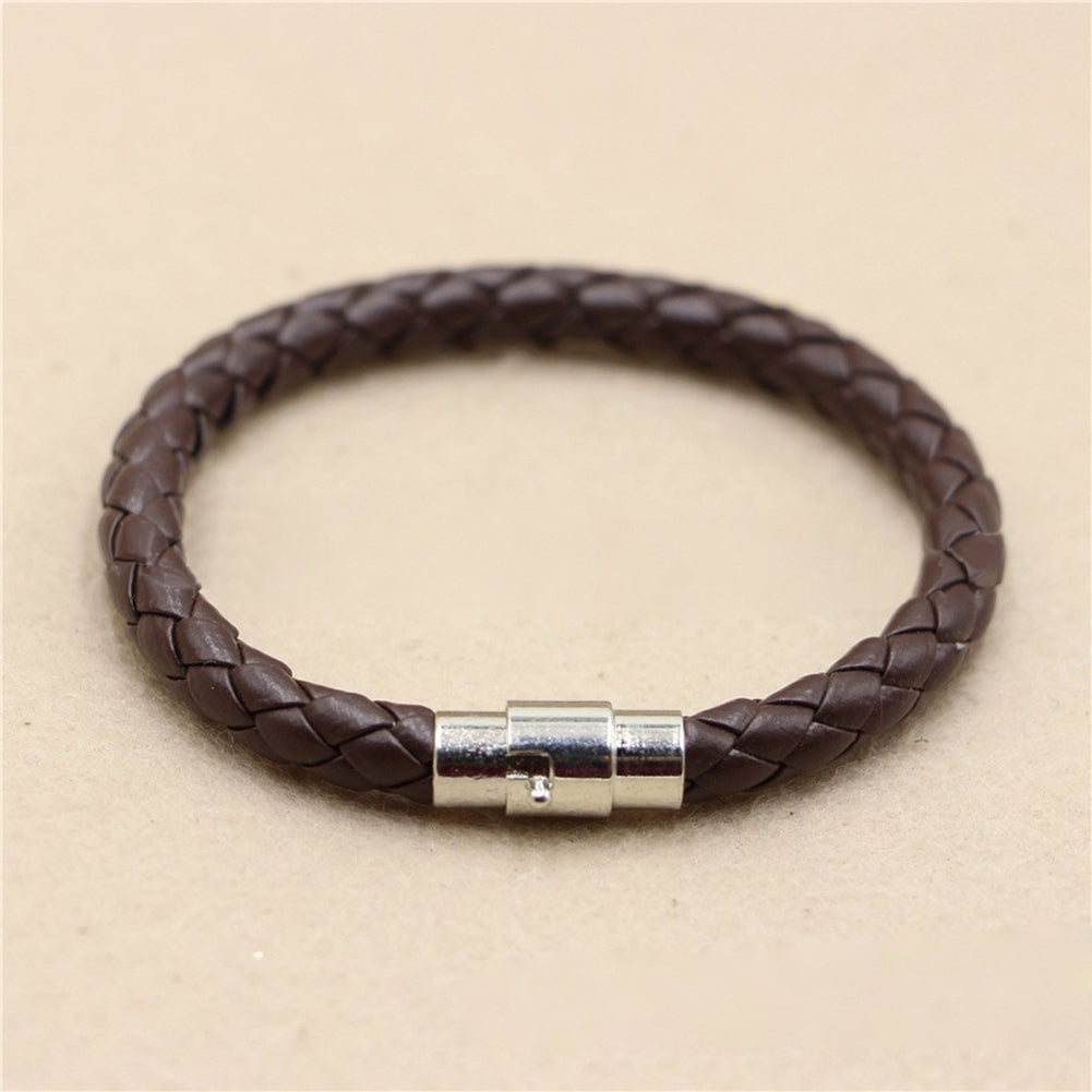Unisex Faux Leather Braided Wristband Bracelet Magnetic Clasp Bangle Jewelry Image 3