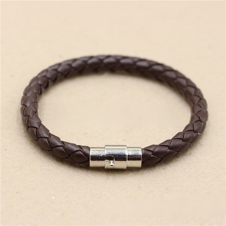 Unisex Faux Leather Braided Wristband Bracelet Magnetic Clasp Bangle Jewelry Image 3