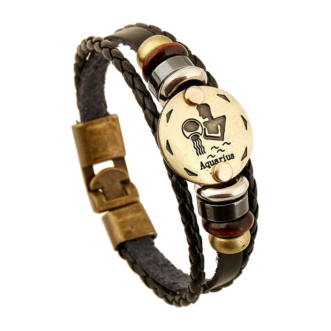 Couple Bracelet Exquisite Pattern Wear Resistant Faux Leather Constellation Bracelet with Multilayer Braided Rope for Image 2