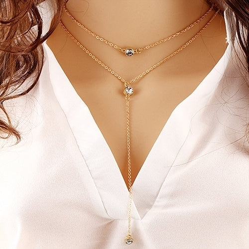 Women's Multilayer Chain Rhinestone Pendant Choker Necklace Jewelry Charm Image 1