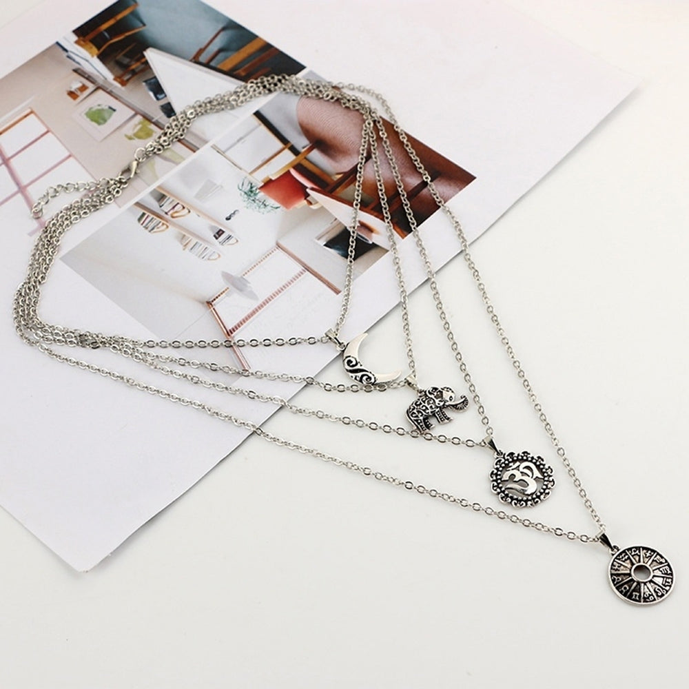 All-match Moon Elephant Pendant Vintage Multilayer Chain Women Necklace Jewelry Image 2