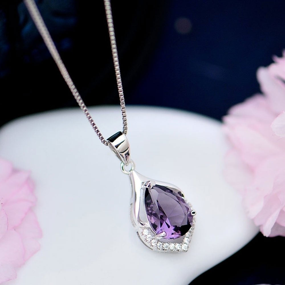 Women Droplet Faux Amethyst Necklace Clavicle Decoration Pendant Jewelry Gift Image 2