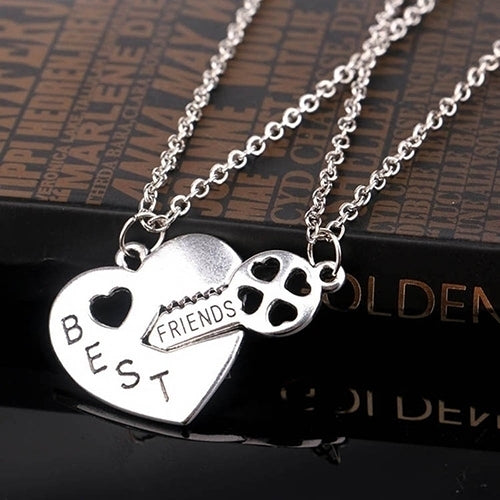 2Pcs Women's Fashion Hollow Heart Key Best Friends Pendants Necklaces Xmas Gift Image 1