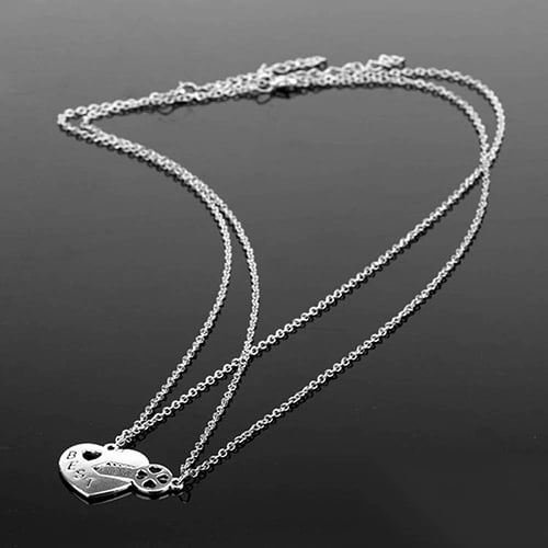 2Pcs Women's Fashion Hollow Heart Key Best Friends Pendants Necklaces Xmas Gift Image 2