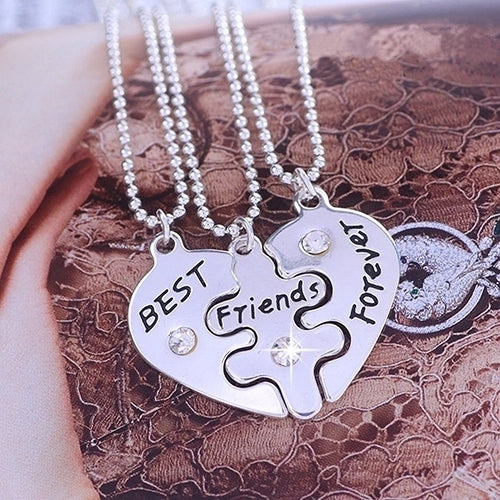 3Pcs Women's Best Friends Forever Heart Shape Jewelry Friendship Necklace Set Image 1