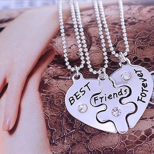 3Pcs Women's Best Friends Forever Heart Shape Jewelry Friendship Necklace Set Image 2