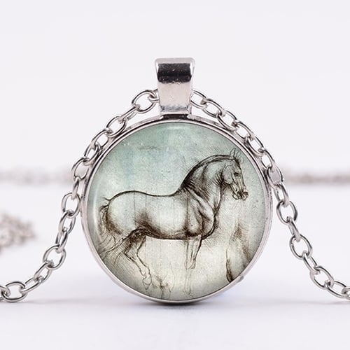 Women's Fashion Creative Glass Horse Pendant Long Chain Necklace Jewelry Image 1