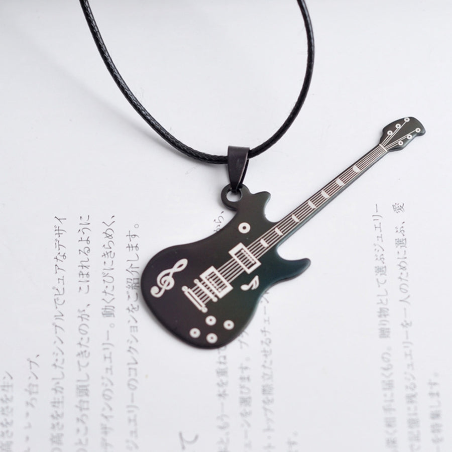 Cool Stylish Guitar Shape Musical Note Pattern Stainless Steel Necklace for Men Festival Gift Image 1