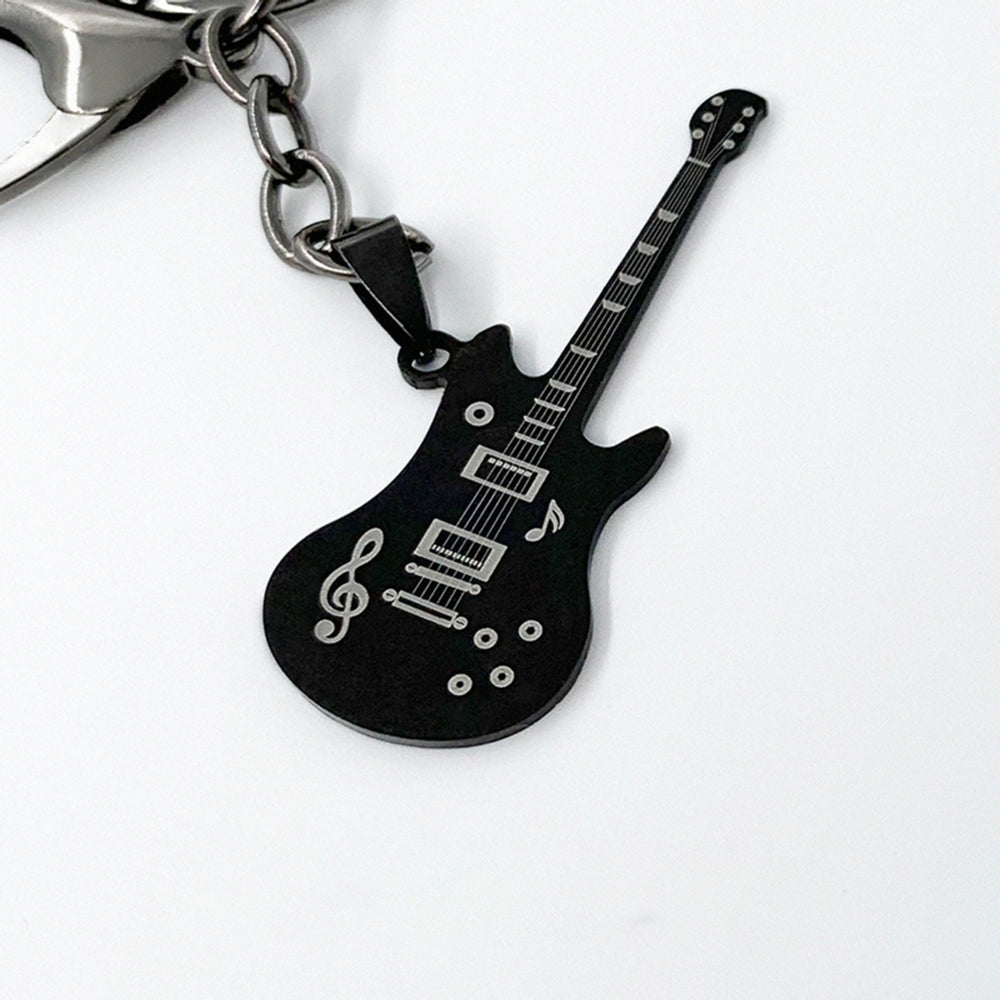 Cool Stylish Guitar Shape Musical Note Pattern Stainless Steel Necklace for Men Festival Gift Image 2