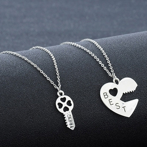 2Pcs Love Heart Key Pendant BFF Best Friend Letter Carved Necklace Gift Image 2