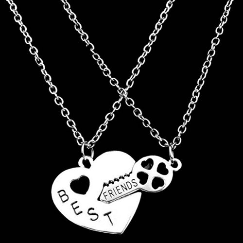 2Pcs Love Heart Key Pendant BFF Best Friend Letter Carved Necklace Gift Image 3