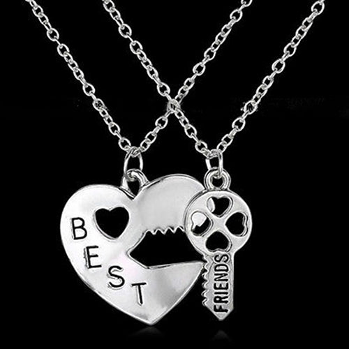 2Pcs Love Heart Key Pendant BFF Best Friend Letter Carved Necklace Gift Image 4