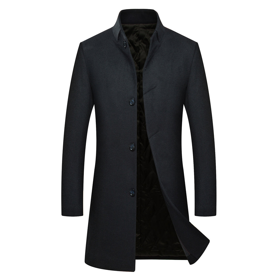 Men Coats Luxury Woolen Winter Thick Single Breasted Solid Business Overcoat Image 1