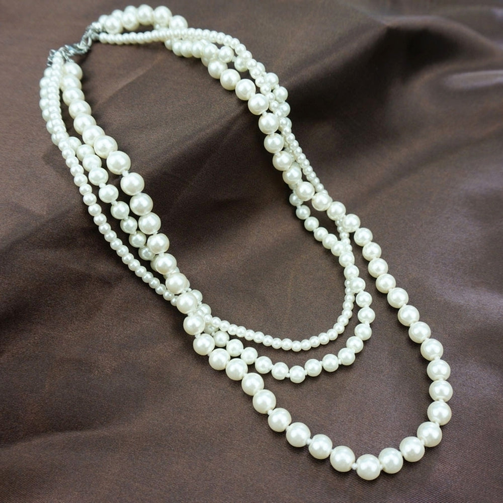Fashion Women Faux Pearl Charm Beaded Multilayer Long Necklace Jewelry Gift Image 2