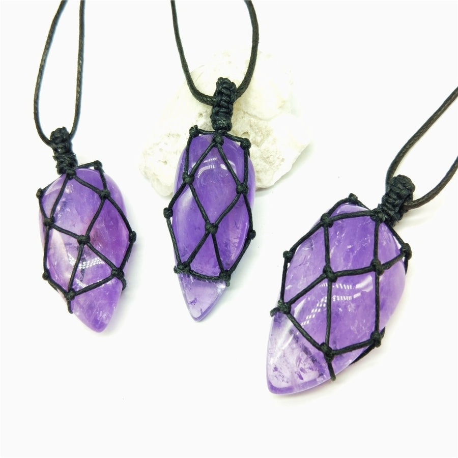 Women Waterdrop Faux Amethyst Stone Pendant Woven Rope Necklace Jewelry Gift Image 1