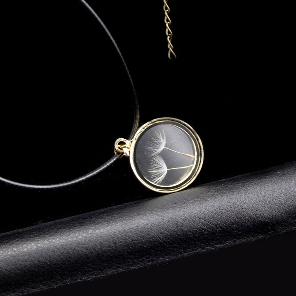 Women Dried Dandelion Transparent Disc Pendant Adjustable Necklace Jewelry Gift Image 2