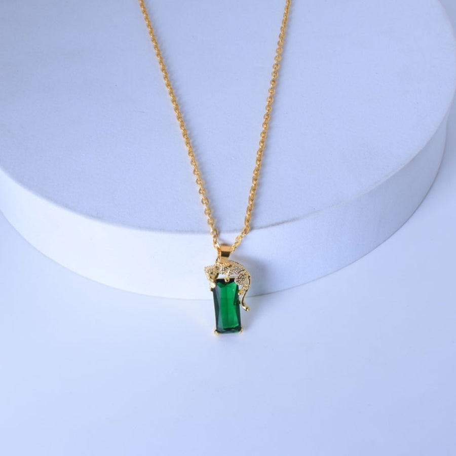 Creative Emerald Gemstone Cool Animal Gold Leopard Necklace Jewelry Accessory Image 1