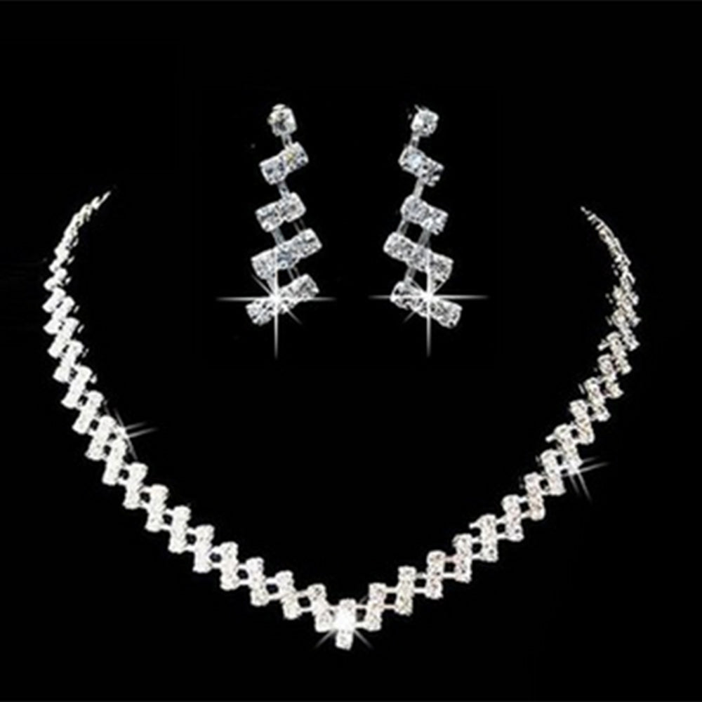Bridal Wedding Prom Jewelry Shiny Rhinestone Elegant Necklace Earring Set Gift Image 2