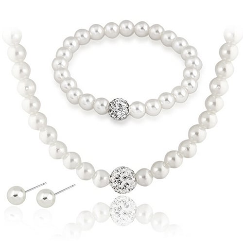 Women's Bride Wedding Jewelry Set Crystal Faux Pearl Necklace Bracelet Earrings Image 2