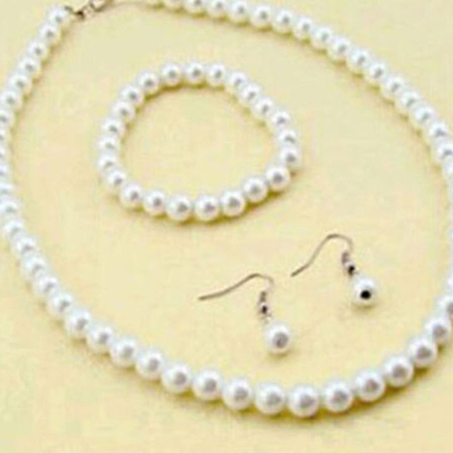Elegant Women Faux Pearl Beads Necklace Bracelet Hook Earrings Party Jewelry Set Image 1