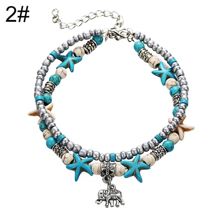 Women Fashion Starfish Beaded Pendant Ankle Bracelet Foot Chain Beach Jewelry Image 3