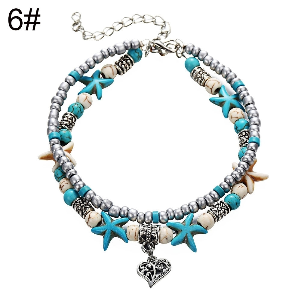 Women Fashion Starfish Beaded Pendant Ankle Bracelet Foot Chain Beach Jewelry Image 1