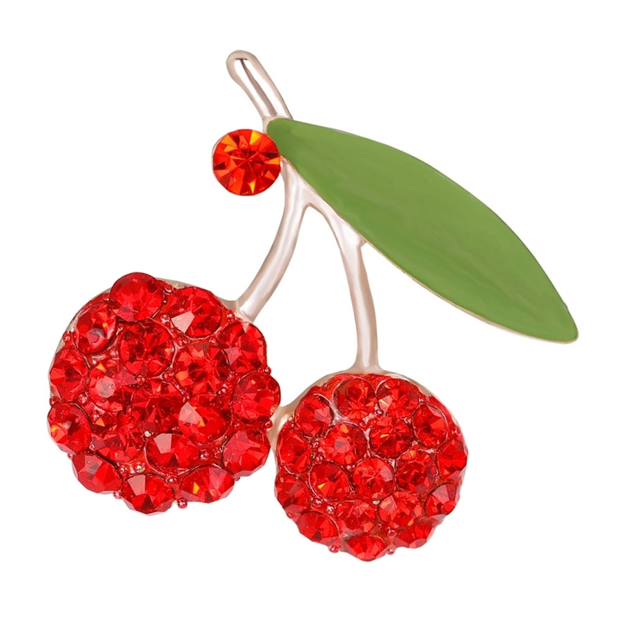 Women's Gorgeous Cute Red Rhinestone Cherry Leaf Fruit Brooch Pin Accessory Image 1