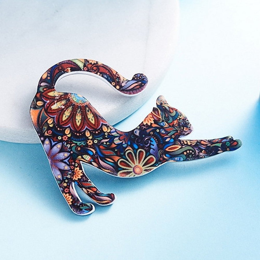 Unisex Flower Pattern Cats Acrylic Animal Brooch Pin Cardigan Shawl Badge Decor Image 1