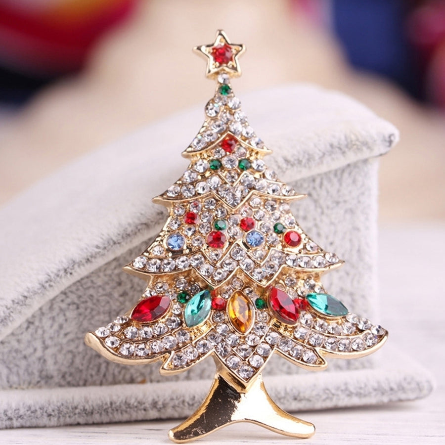 Women Rhinestone Inlaid Christmas Tree Brooch Pin Corsage Scarf Badge Xmas Gift Image 1