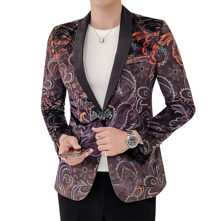 Men Blazer Fashion Printing One Button Back Slit Slim Fit Party Blazer Jacket Image 2